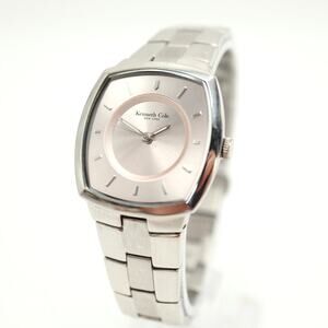 Kenneth Cole Slim Womens Silver Tone 28mm Watch 6" Stainless Steel w New Battery